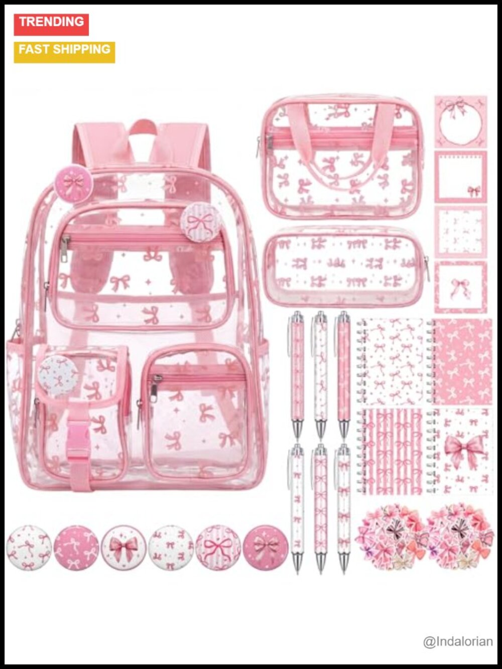 Clear Backpack Set with Lunch Bag, Stationery Case, 30 Pcs